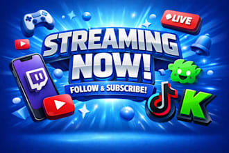 promote steam game, twitch, youtube, trovo, tiktok or kick streaming channel
