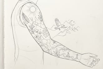 minimalist unique tattoo sketch, sleeve tattoo design