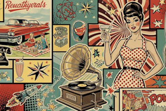 make best illustration in vintage and retro styles