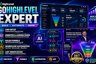 setup gohighlevel crm website landing page ghl webinar funnels automation a2p
