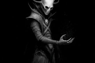 create a dark horror death metal or black metal album cover