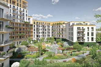 renew condominium exterior,lush landscape design,d5 render,3dtownhous,playgroung
