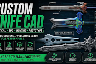 create custom knife design, tactical cad and blade concept for manufacturing