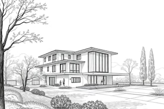 draw architectural building sketch and landscape drawings