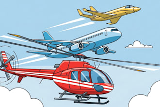 make helicopter , airplane , aircraft , into a vector style