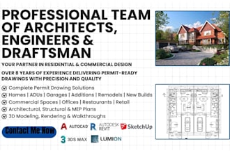 create permit ready architectural, structural, mep drawings and pe stamp service