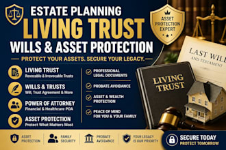 draft and review estate planning, living trust, wills  asset protection document