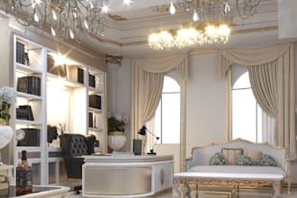 design luxury office, showroom and commercial interior in 3d
