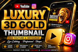 design luxury 3d gold thumbnail for youtube and instagram