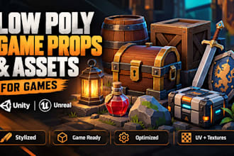 create optimized low poly 3d game props and assets