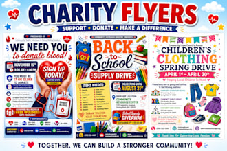 design charity food, gala, run, blood, school, clothing flyer
