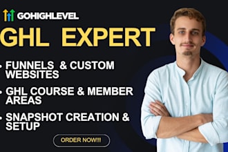 build gohighlevel website funnel, ghl course portal, and agency snapshot