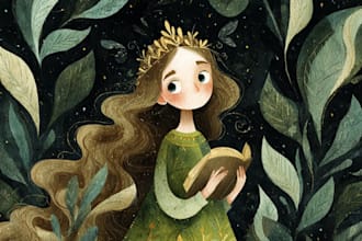 create whimsical children book illustration and book cover