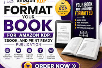 format your book for amazon KDP, ebook, print ready publication