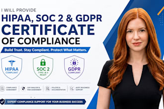 provide hipaa soc2 and gdpr certificate of compllance