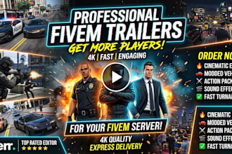 create 4k fivem loading screen, cinematic trailer video,