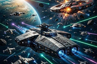 design epic spaceships and space battle scenes , sci fi art