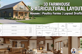 do 3d farmhouse design barn house barndominium layout and poultry farm drafting