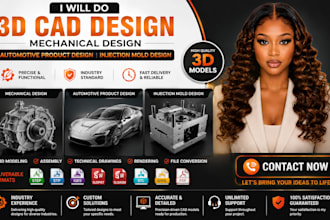 do 3d cad design of  mechanical design, automotive product design injection mold