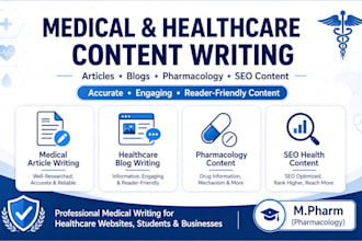 write medical, healthcare, pharmacology articles and blog posts
