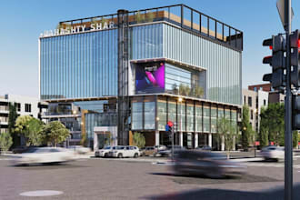 remodel commercial building,modern shopping mall,cgi rendering,urban street view