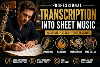transcribe saxophone, mandolin, french horn and bass guitar into sheet music