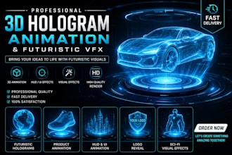 custom professional 3d hologram animation and  visuals