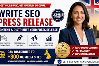 write seo press release content and distribute your press release, UK press