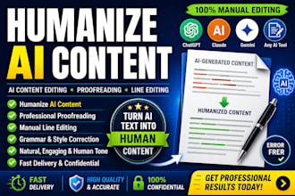 edit ai content, humanize ai content, line edit and proofreading