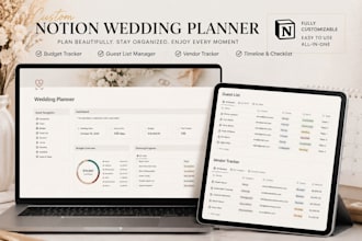 create a custom notion wedding planner with budget,guest list and vendor tracker