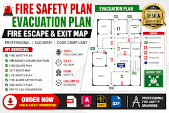 design fire safety plan, evacuation plan, escape route and exit map