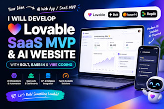 develop lovable saas mvp and lovable ai website with bolt, base44 vibe coding