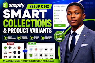setup shopify smart collections and product variants