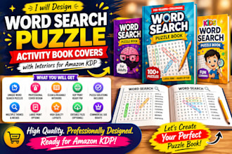 design word search puzzle activity book covers with interiors for amazon KDP