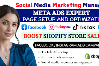 setup shopify facebook ads, tiktok ads, instagram ads to boost shopify sales