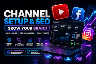 do professional youtube channel setup and facebook page