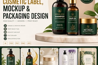 do shampoo, hair oil, cosmetic label, mockup and packaging design