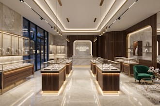 design modern 3d shop interior, 3d jewelry store design, 3d interior, exterior