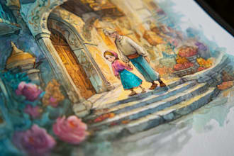 create children story book illustration, whimsical book art