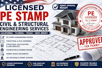 licensed california florida ny tx nj civil structural engineer pe stamp drawings