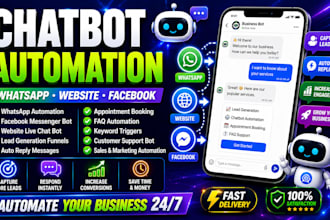 setup chatbot automation for whatsapp, website and facebook messenger