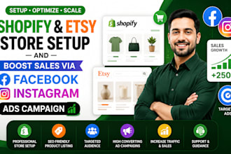 setup shopify etsy store boost store sales via facebook instagram ads campaign