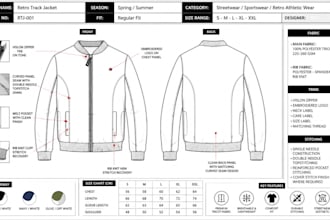 create streetwear tech pack for oversized t shirt, hoodie and jogger