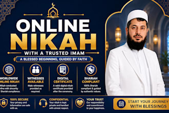 officiate nikah online as imam of online marriage with witnesses, certificate