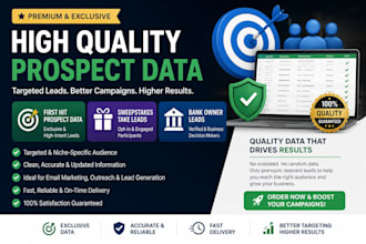 provide first hit prospect data, sweepstak leads, crypto email list, senior lead