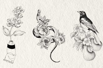 create a floral and animal tattoo for you
