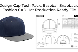 design cap tech pack, baseball snapback,  fashion cad hat  production ready file