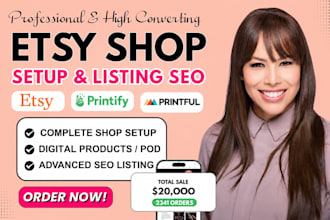 setup etsy digital product shop, etsy dropshipping,  and digital planners SEO