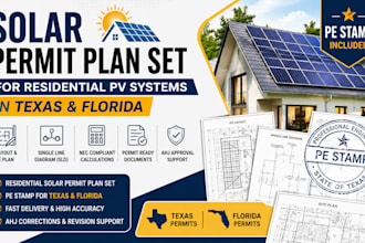 design solar permit plan set for residential pv in texas, florida with pe stamp