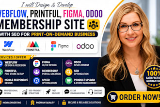 design webflow printful figma odoo membership site with seo on demand printing